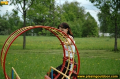 Outdoor pissing on a park slide - N