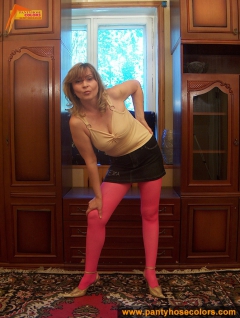 Magenta pantyhose on blonde MILF - N