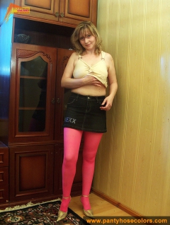 Magenta pantyhose on blonde MILF - N