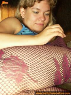 blonde in purple fishnet pantyhose - N