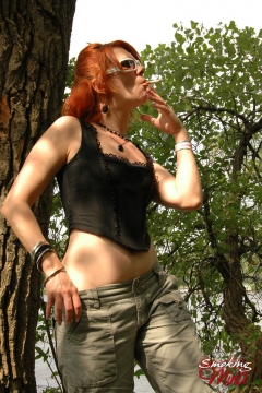 Redhead cutie Mina outdoor kinky smoke break - N