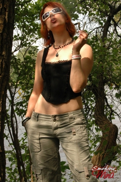 Mina in the woods enjoying a sexy smoking session - N