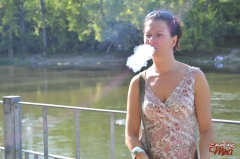 Brunette babe smoking at the riverside - N