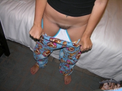 Pajamas Pulled Down To Expose Hairy Teen Bush - N