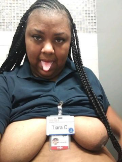 BBW Slut Tiara Danielle Cox flashing at work - N