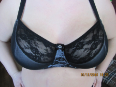 wife tits in black bra - N