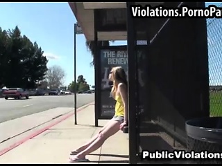 Surprise cumshot at bus stop