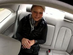 Fake taxi driver fucks blonde outdoor from behind