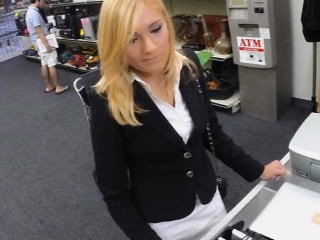 Sexy blonde milf pounded at the pawnshop to earn money