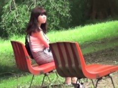 Asian babes piss in park