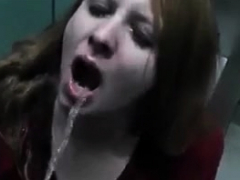 Breasted young girl drinking piss from dick