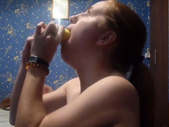Russian teen Oksana tease and deepthroat with banana 2