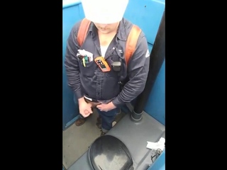 Worker Bear Jerks Off & Cum in Porty Potty at Work