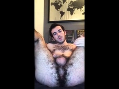 Fingering his hairy ass hole
