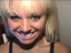 Smiling woman loves to swallow cum