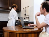 SISPORN. Woman does chores not noticing stepdaughter
